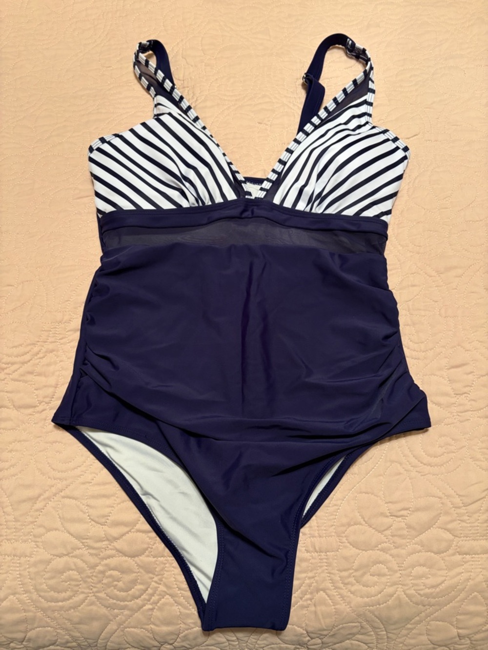 Navy Blue Stripe One-Piece Swimsuit